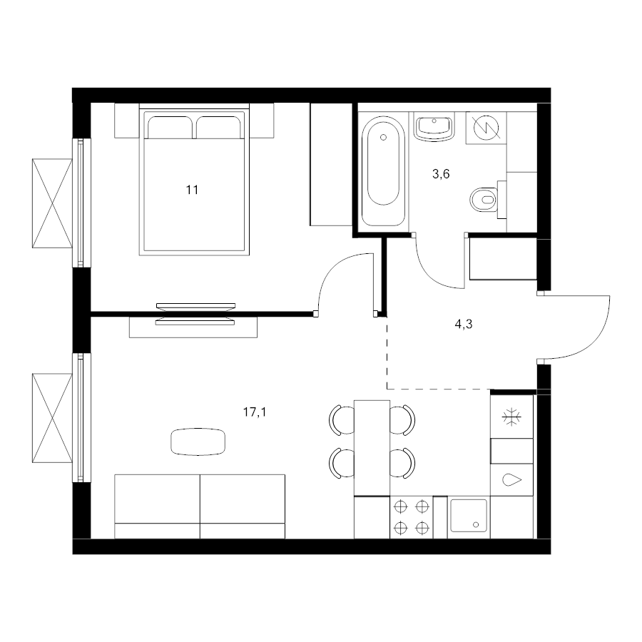 2 ккв (Евро) 36 м²