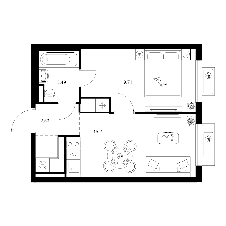 2 ккв (Евро) 35,5 м²