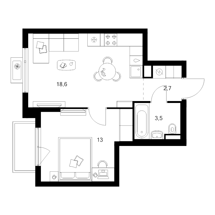 2 ккв (Евро) 38,5 м²