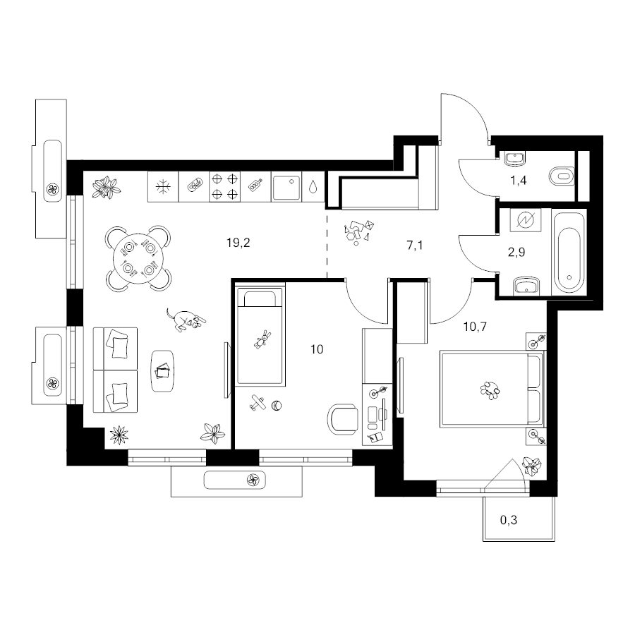 3 ккв (Евро) 51,6 м²
