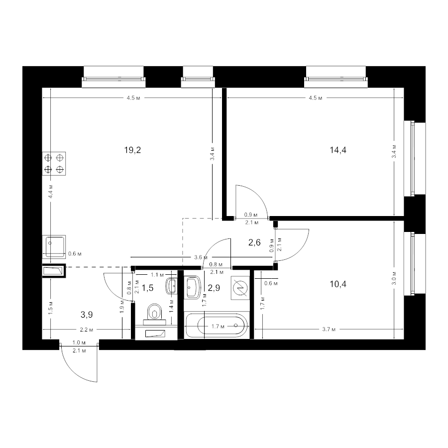 3 ккв (Евро) 54,9 м²