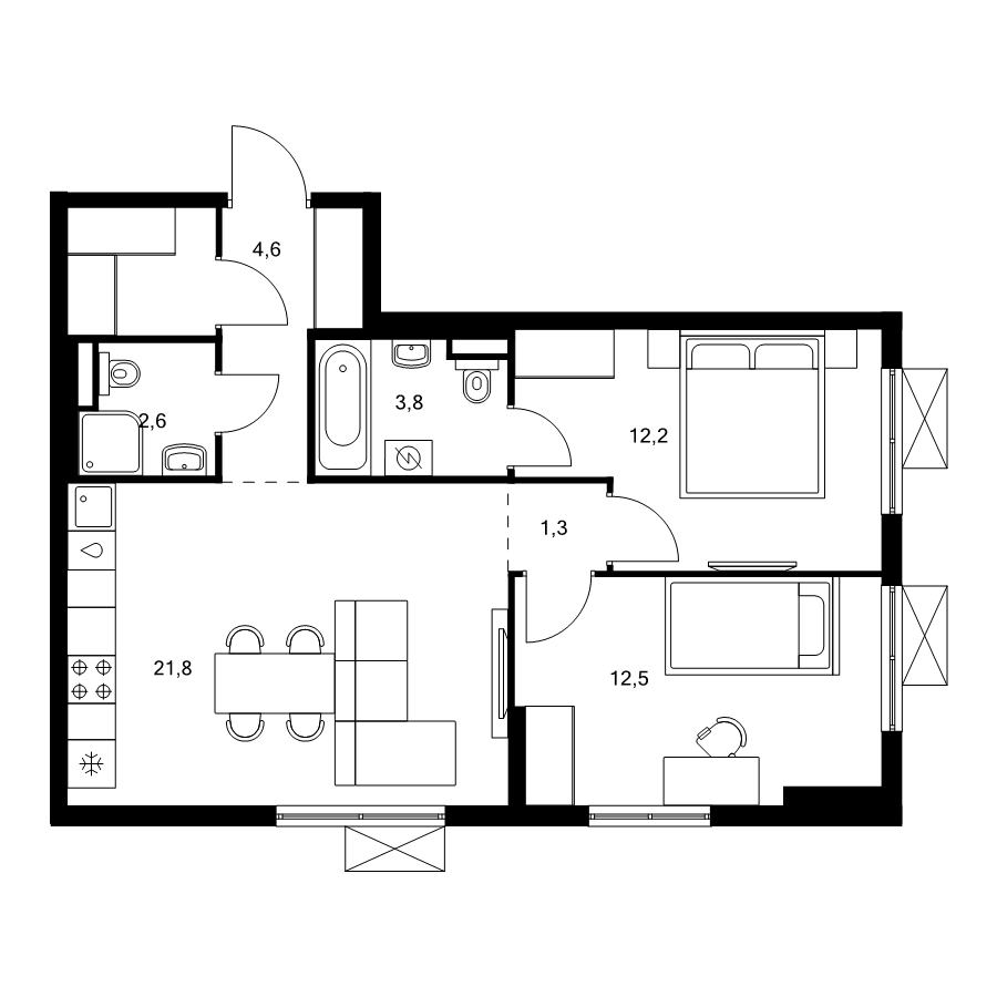 3 ккв (Евро) 61,7 м²