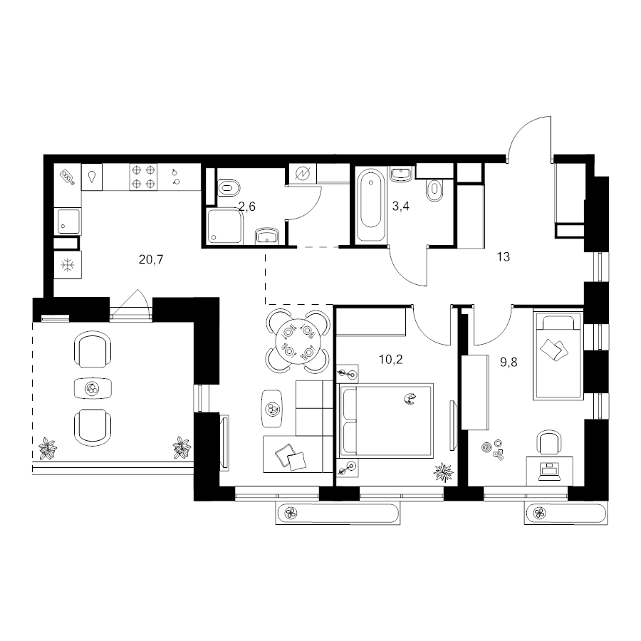 3 ккв (Евро) 65,3 м²