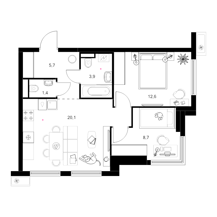 3 ккв (Евро) 52,4 м²