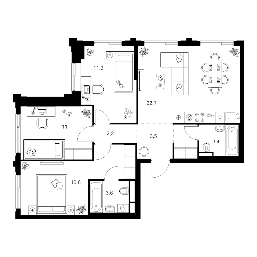 4 ккв (Евро) 74,8 м²