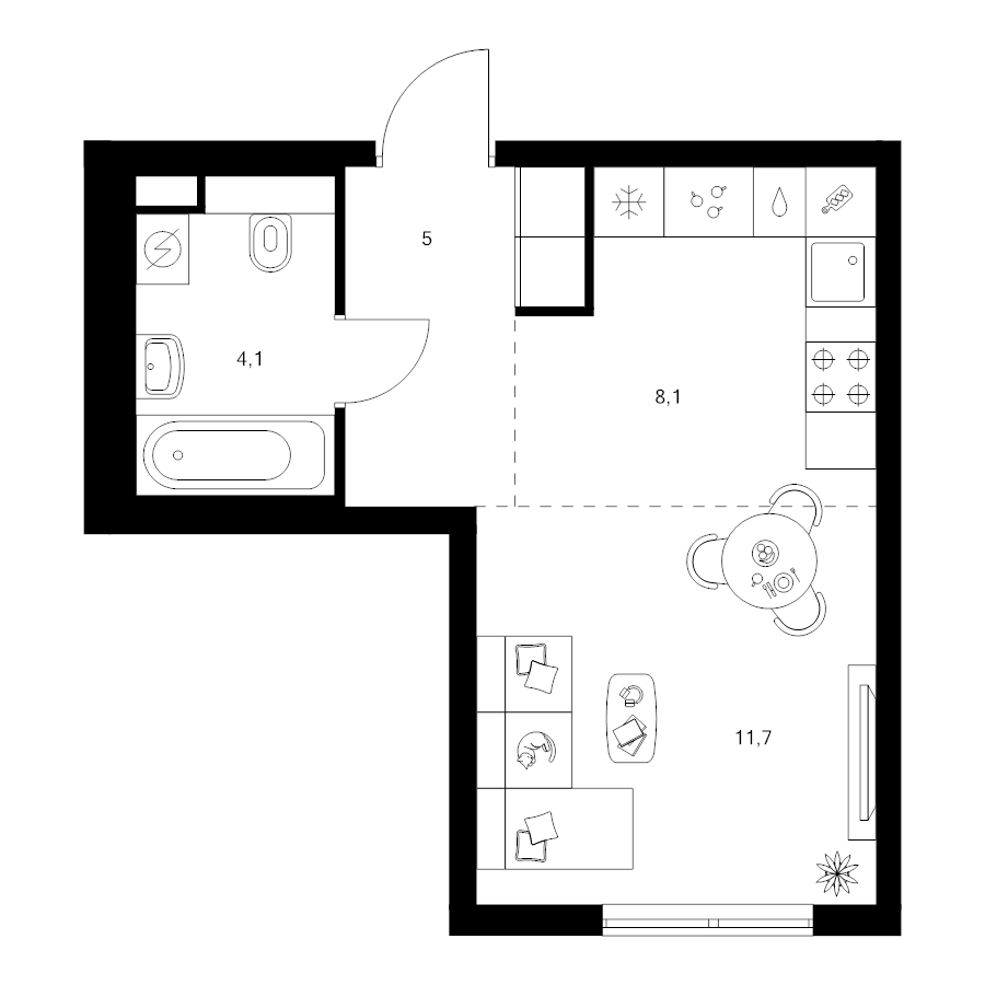 Студия 28,9 м²