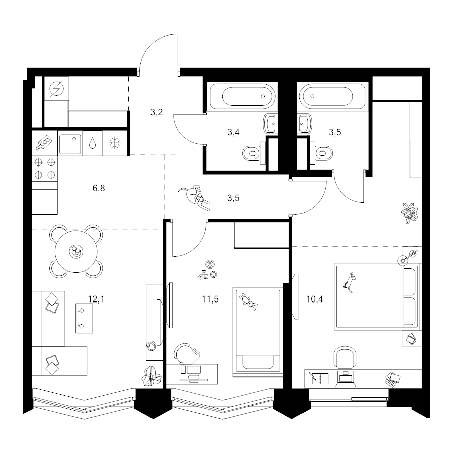 3 ккв (Евро) 64,8 м²