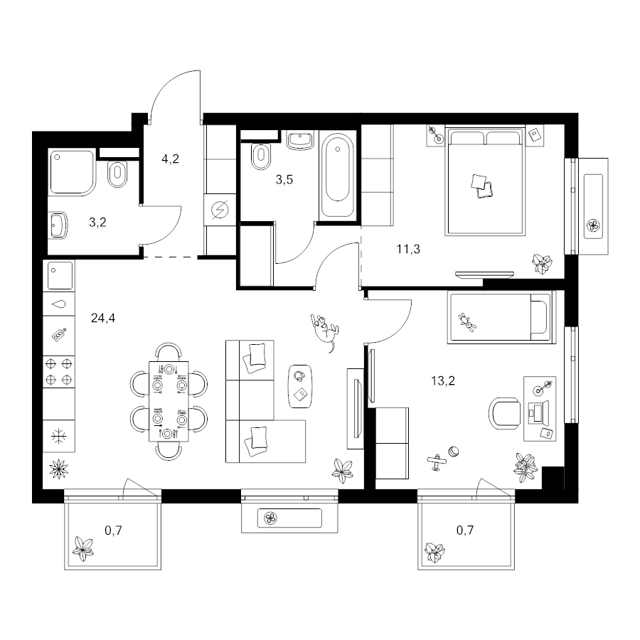 3 ккв (Евро) 63,8 м²