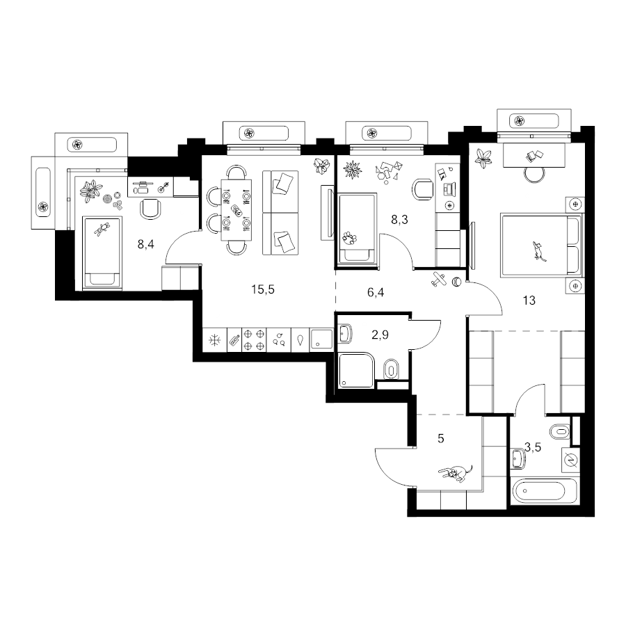 4 ккв (Евро) 68,7 м²