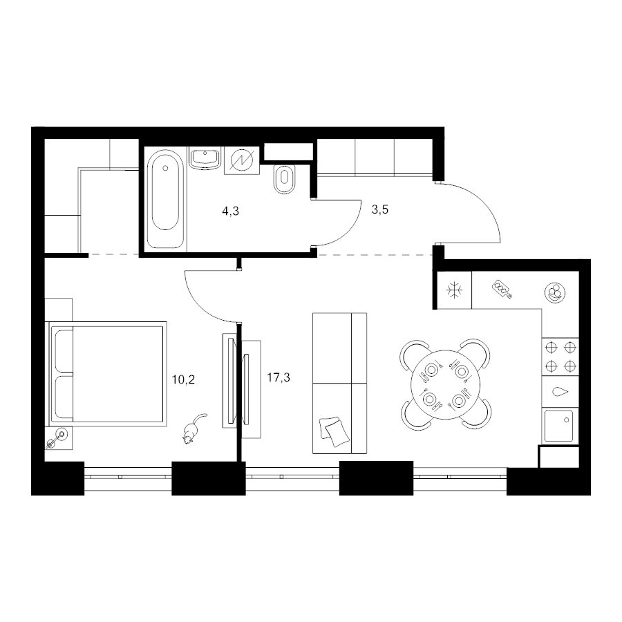 2 ккв (Евро) 38 м²