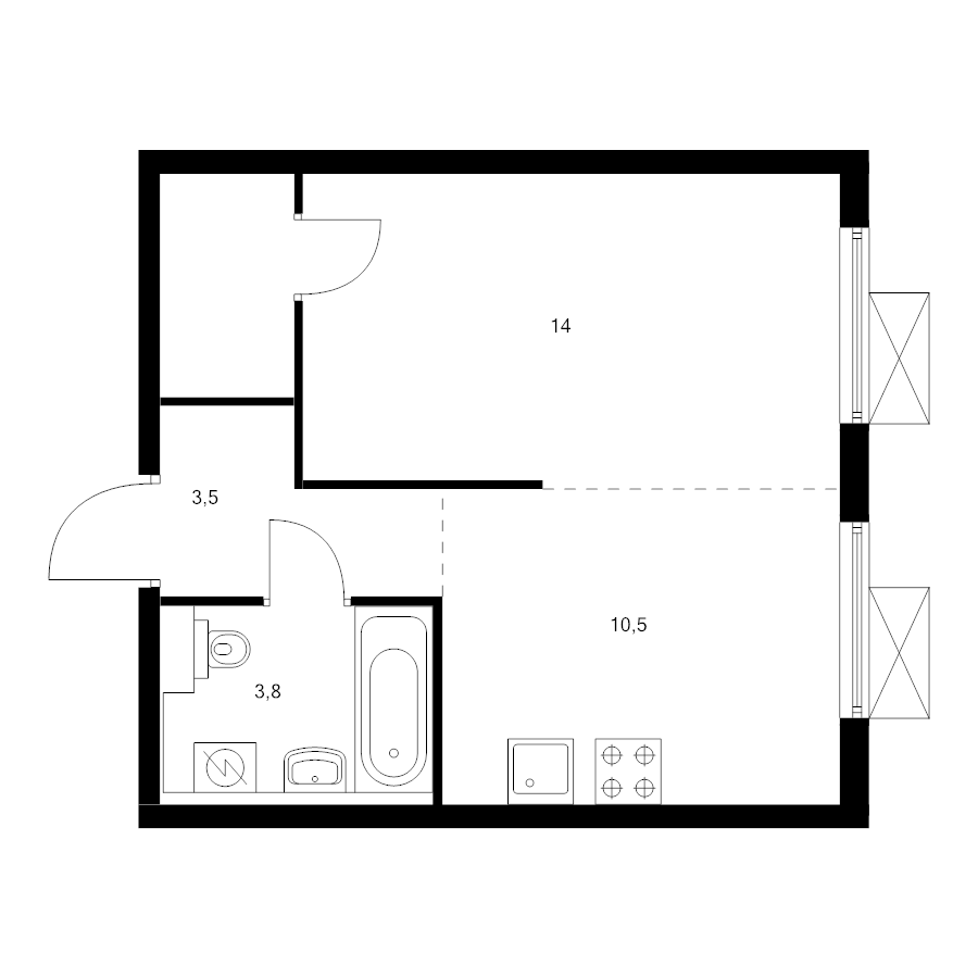 1 ккв 33,5 м²