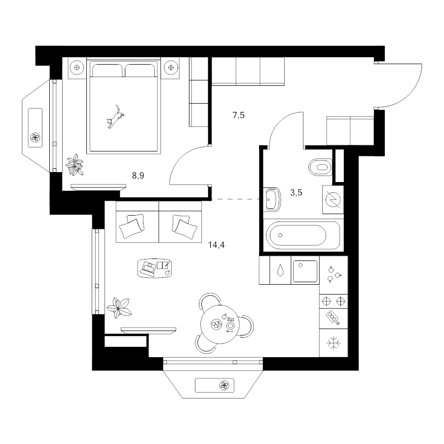 2 ккв (Евро) 34,3 м²
