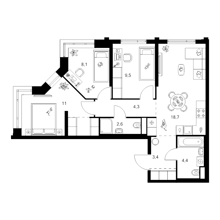 4 ккв (Евро) 65,6 м²