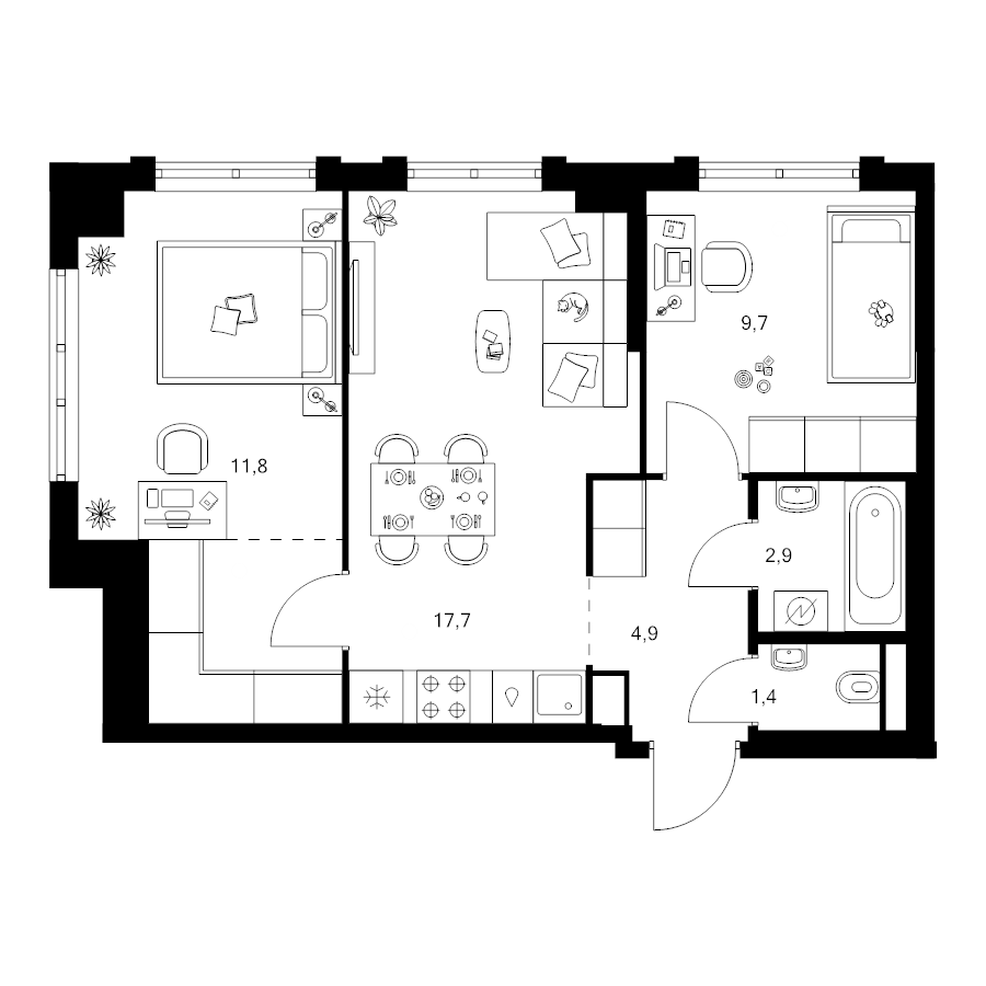 3 ккв (Евро) 52,9 м²