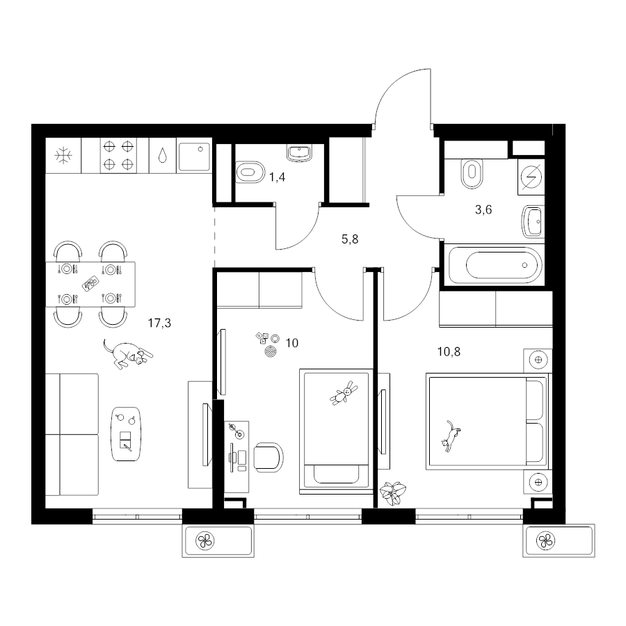 3 ккв (Евро) 48,9 м²