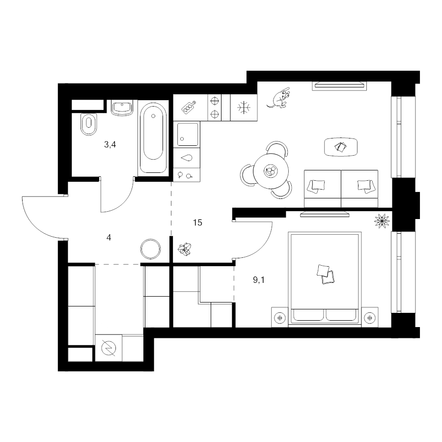 1 ккв 37,4 м²