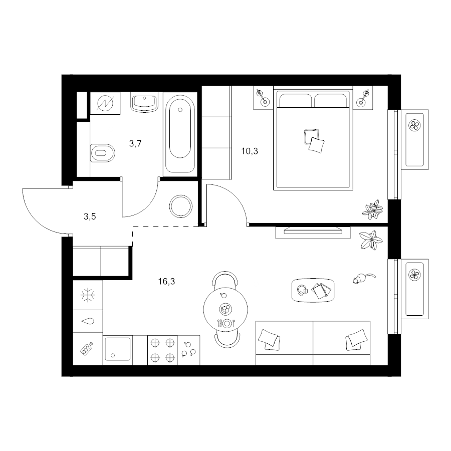 2 ккв (Евро) 33,8 м²