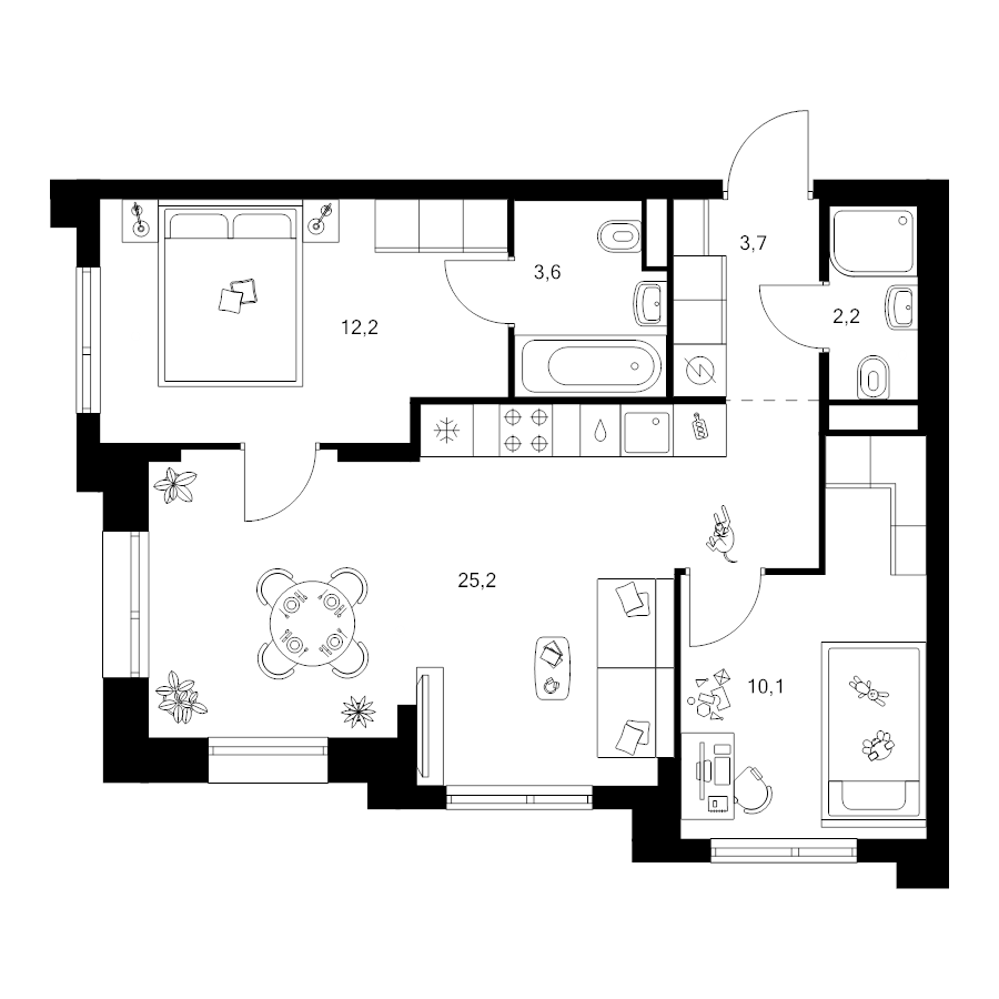 3 ккв (Евро) 57 м²