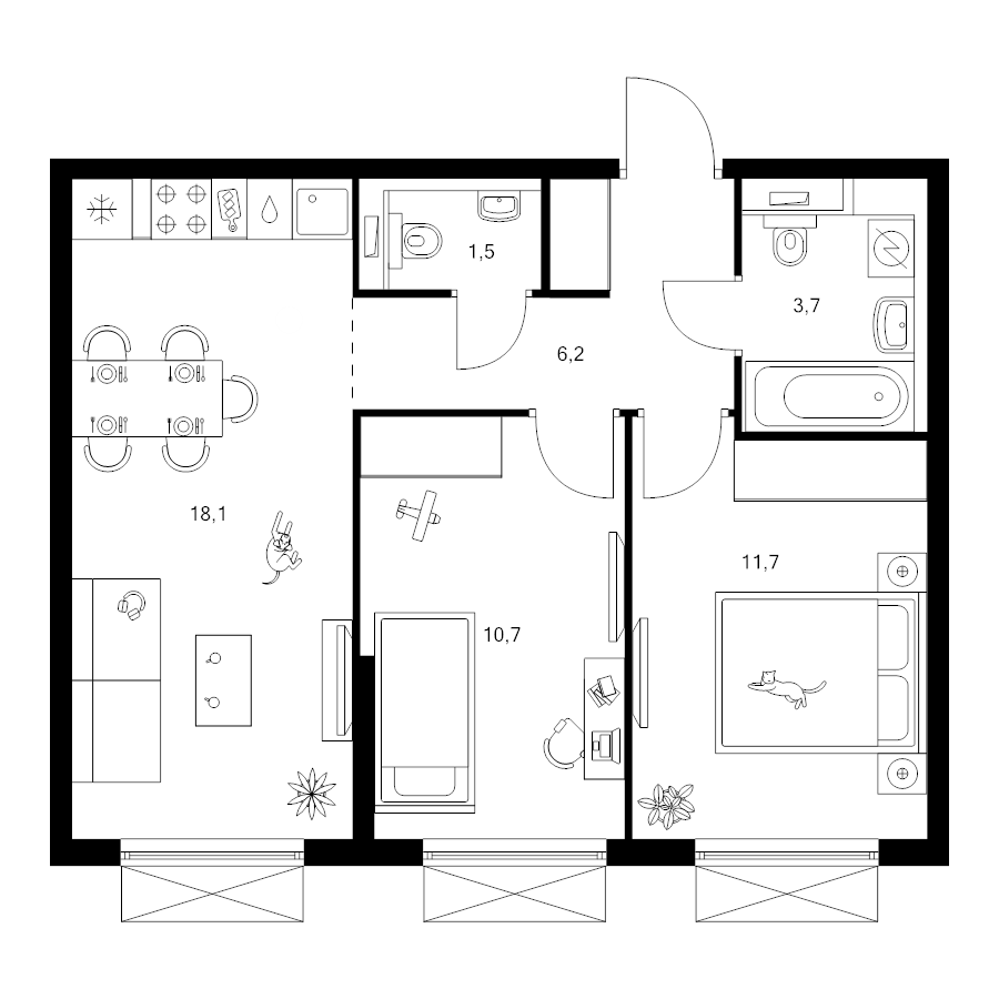 3 ккв (Евро) 51,9 м²