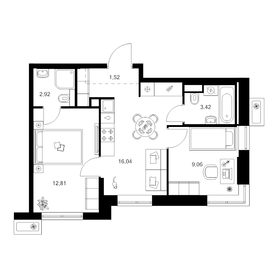 3 ккв (Евро) 45,1 м²
