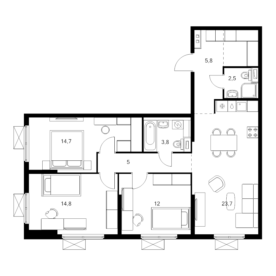 4 ккв (Евро) 84,5 м²