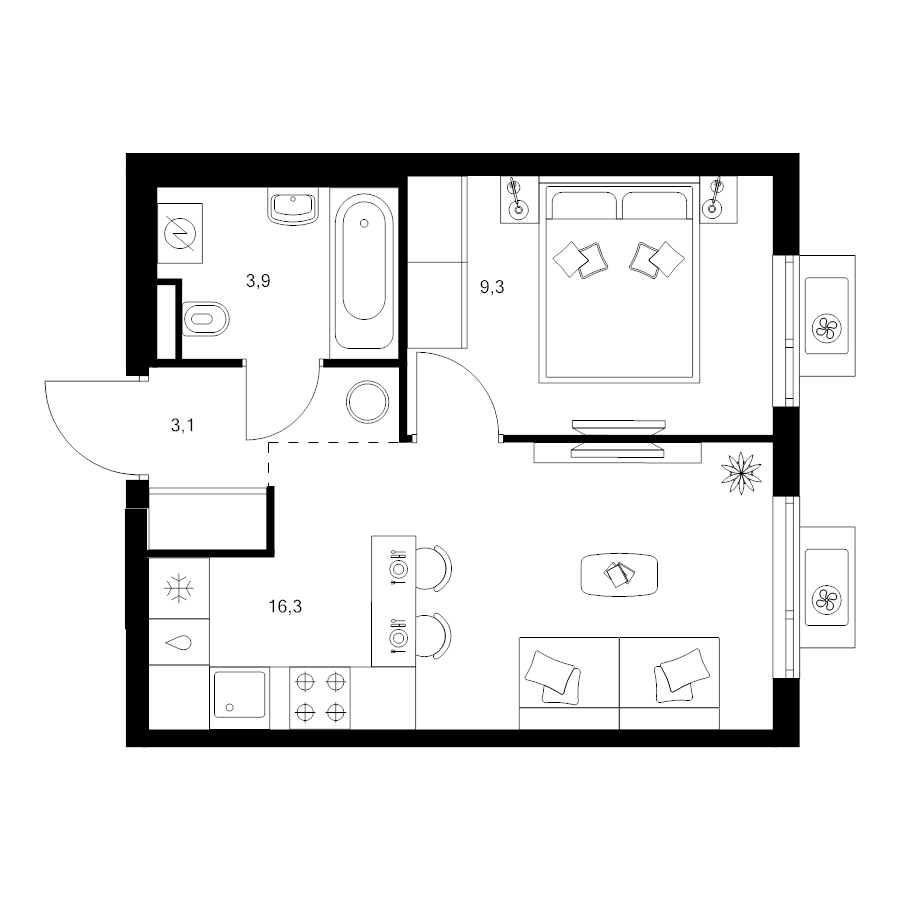 2 ккв (Евро) 32,6 м²