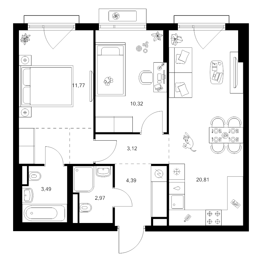 3 ккв (Евро) 59,5 м²