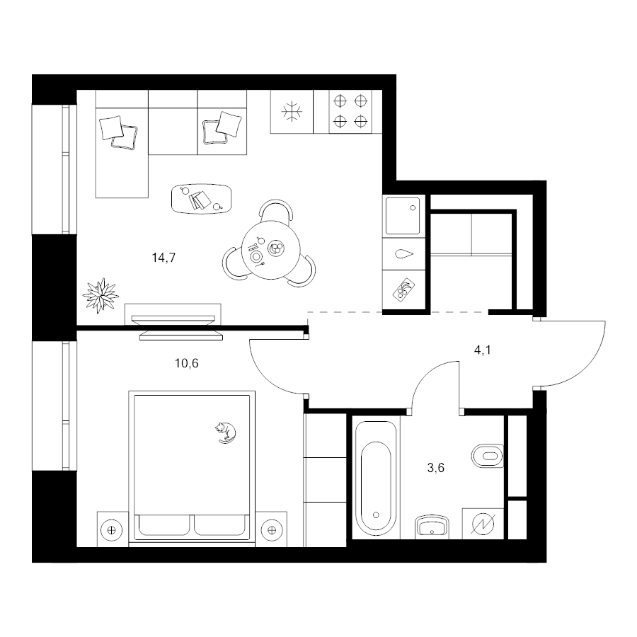1 ккв 34,5 м²