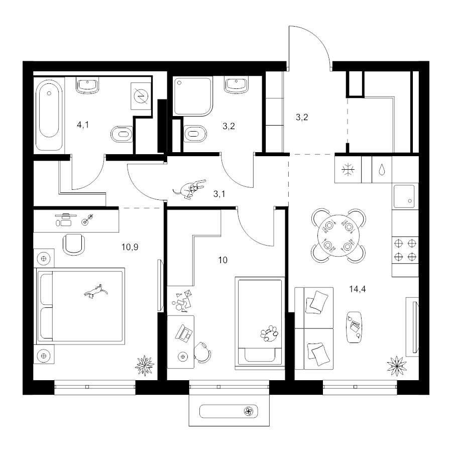 2 ккв 54,4 м²