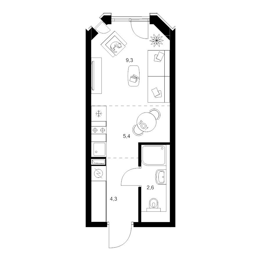 Студия 21,6 м²