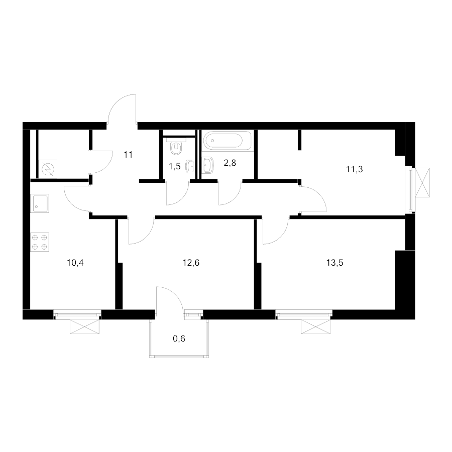 3 ккв 66,4 м²