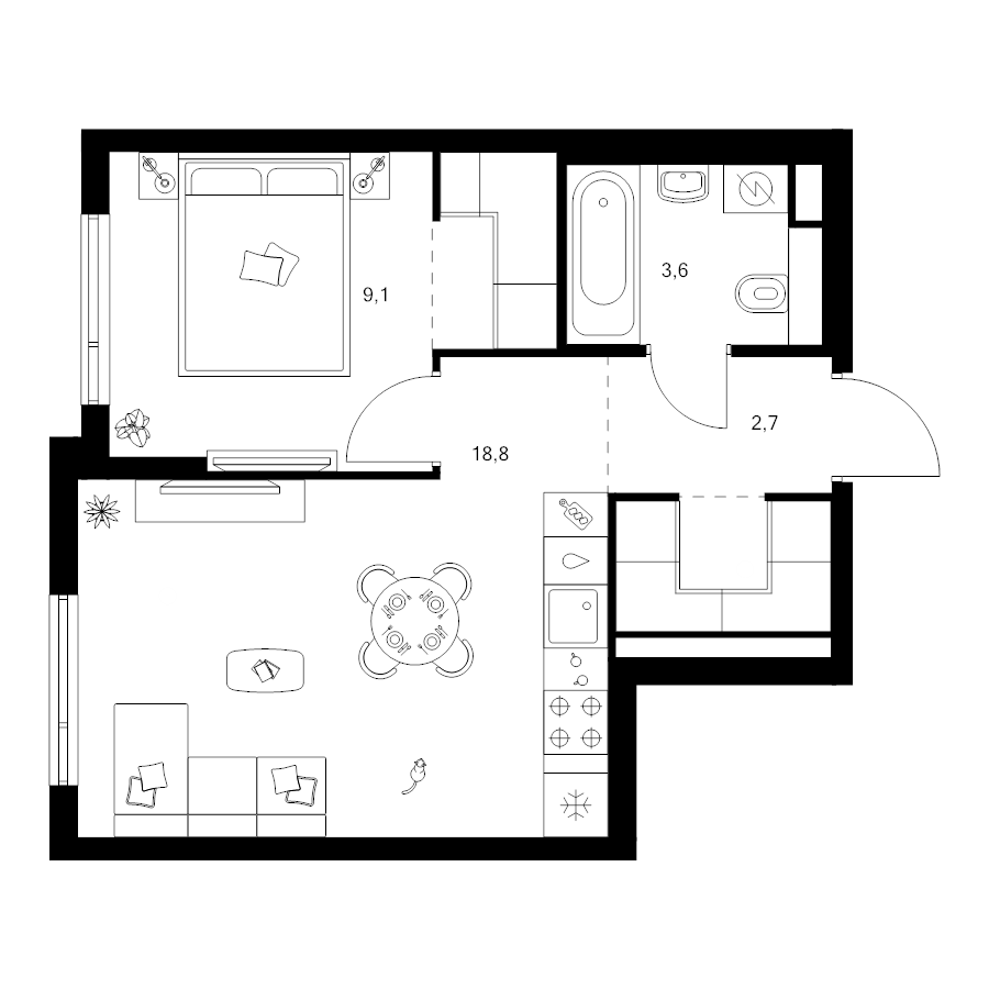 2 ккв (Евро) 38,9 м²
