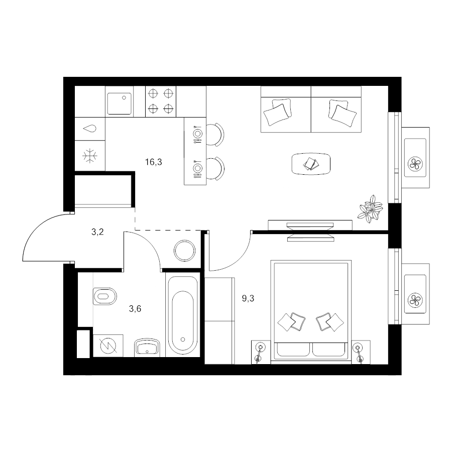 2 ккв (Евро) 32,4 м²