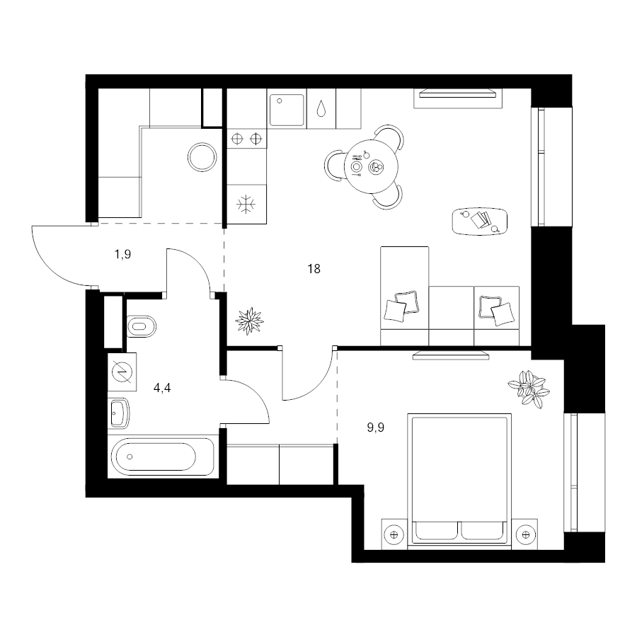 2 ккв (Евро) 41,2 м²
