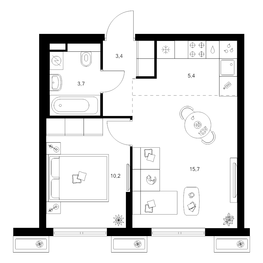 2 ккв (Евро) 38,4 м²