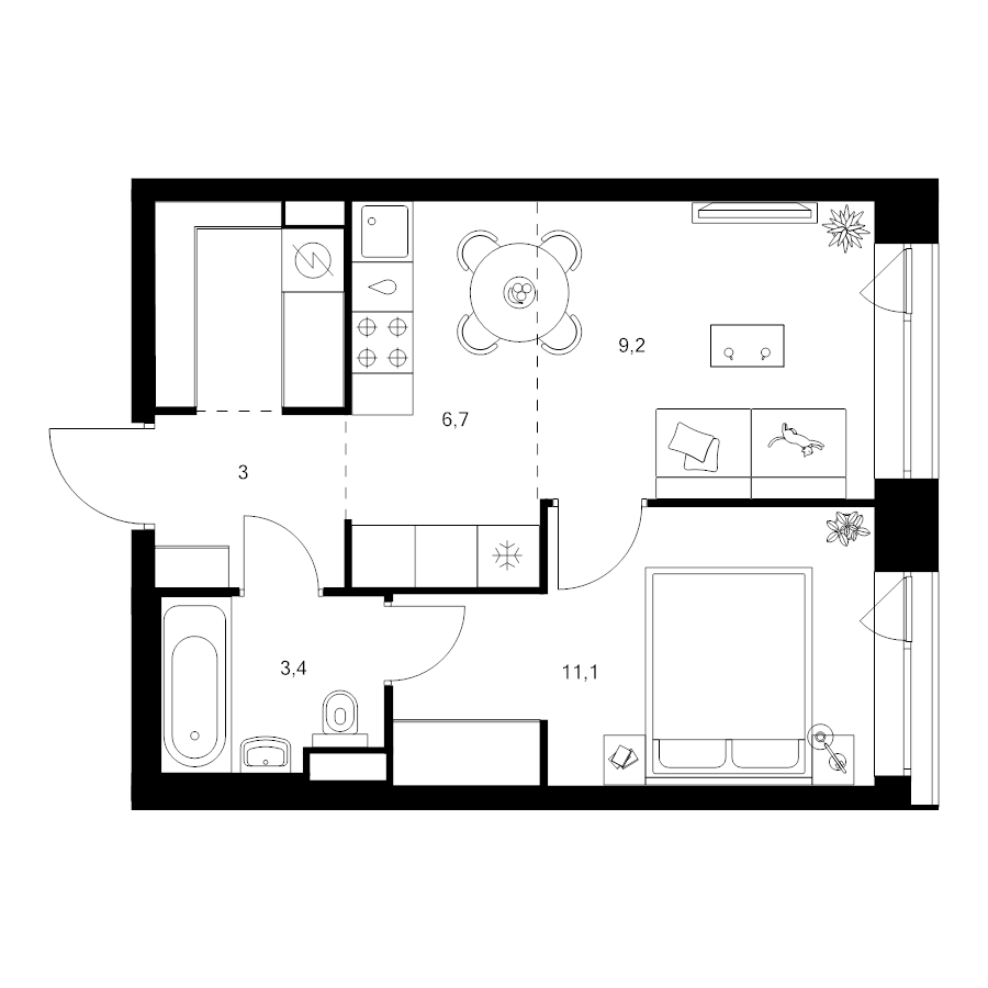 2 ккв (Евро) 36,8 м²