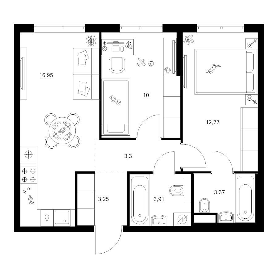 3 ккв (Евро) 53,6 м²