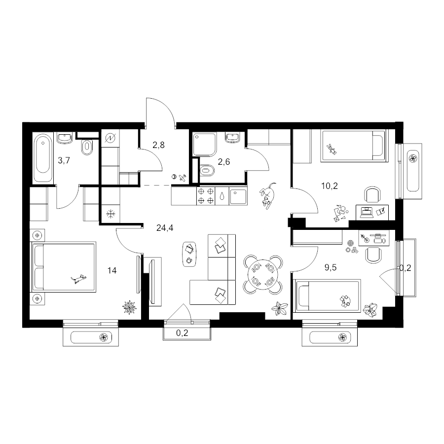 4 ккв (Евро) 70 м²