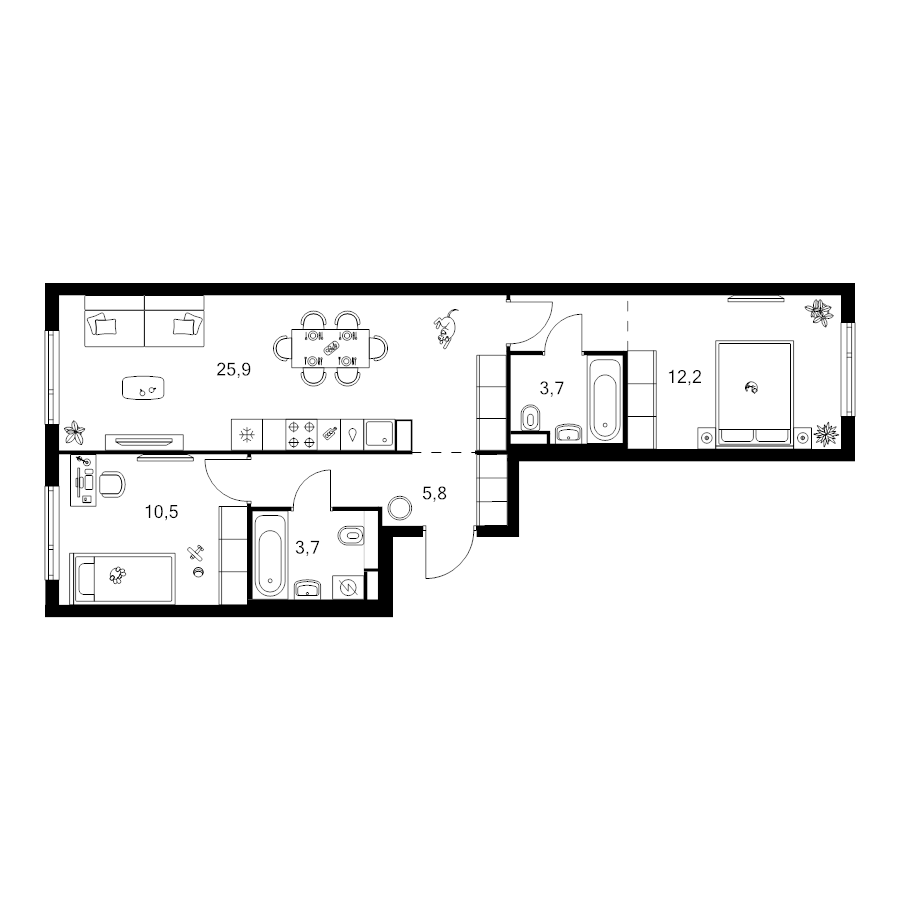 3 ккв (Евро) 64,3 м²
