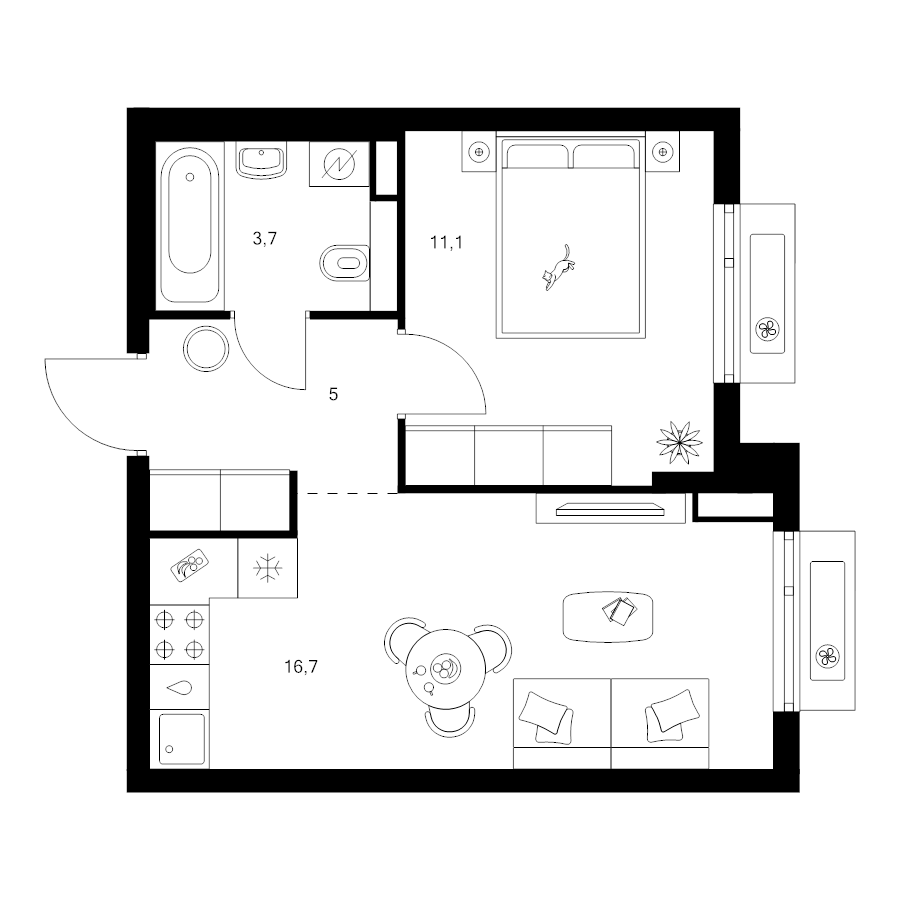 2 ккв (Евро) 36,5 м²