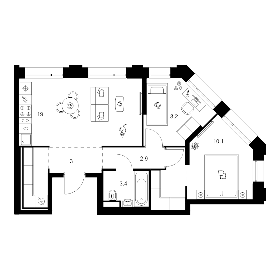 3 ккв (Евро) 55 м²