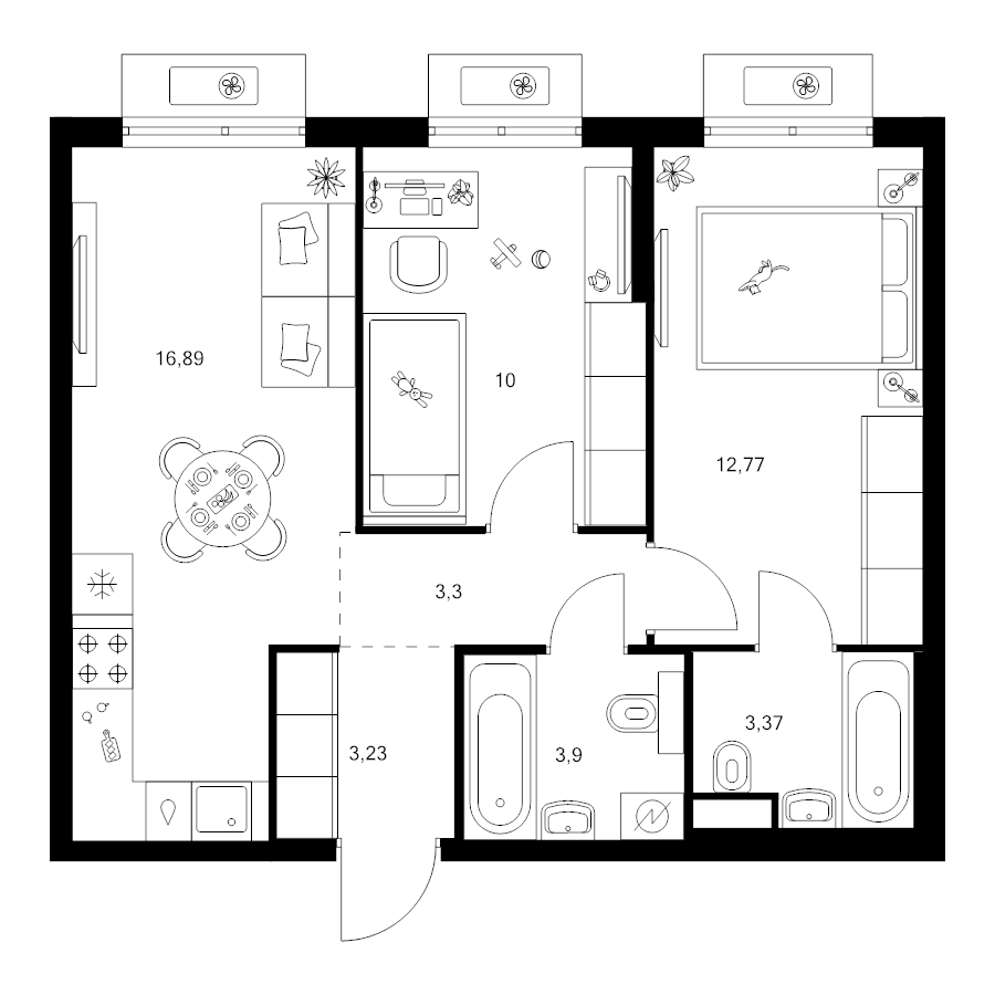 3 ккв (Евро) 53,5 м²