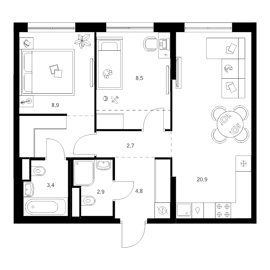 3 ккв (Евро) 58,6 м²