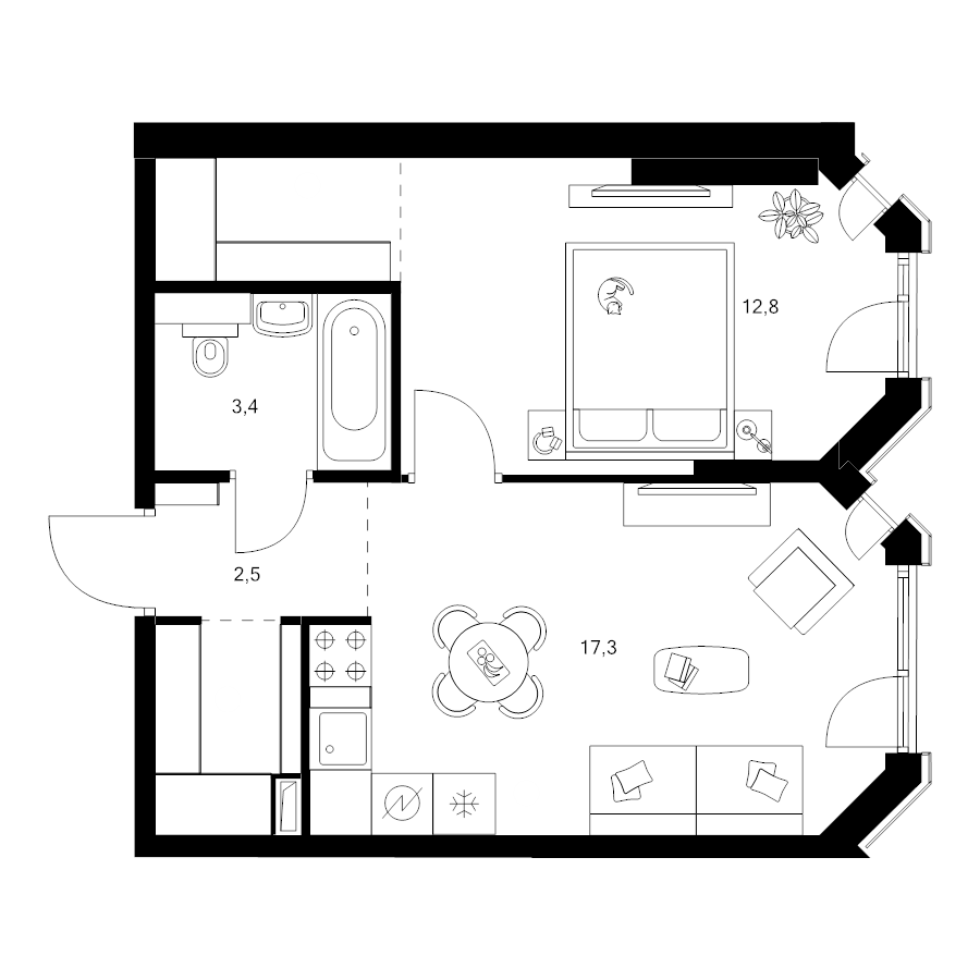 2 ккв (Евро) 41,3 м²