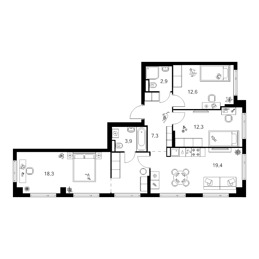 4 ккв (Евро) 84 м²