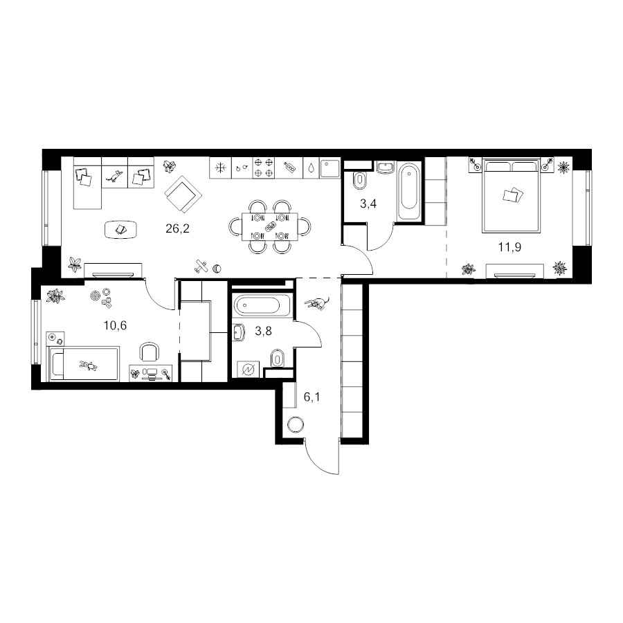 3 ккв (Евро) 73,6 м²