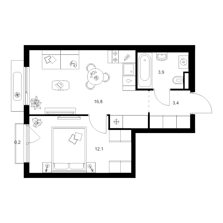 2 ккв (Евро) 36,4 м²