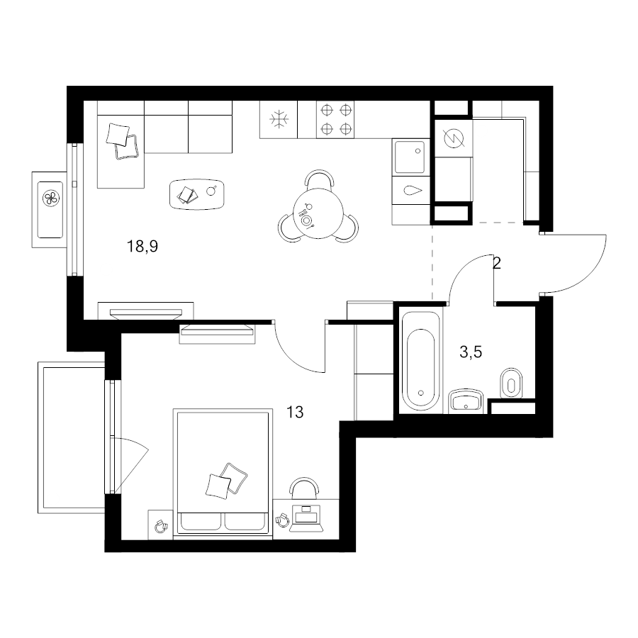 2 ккв (Евро) 40,9 м²