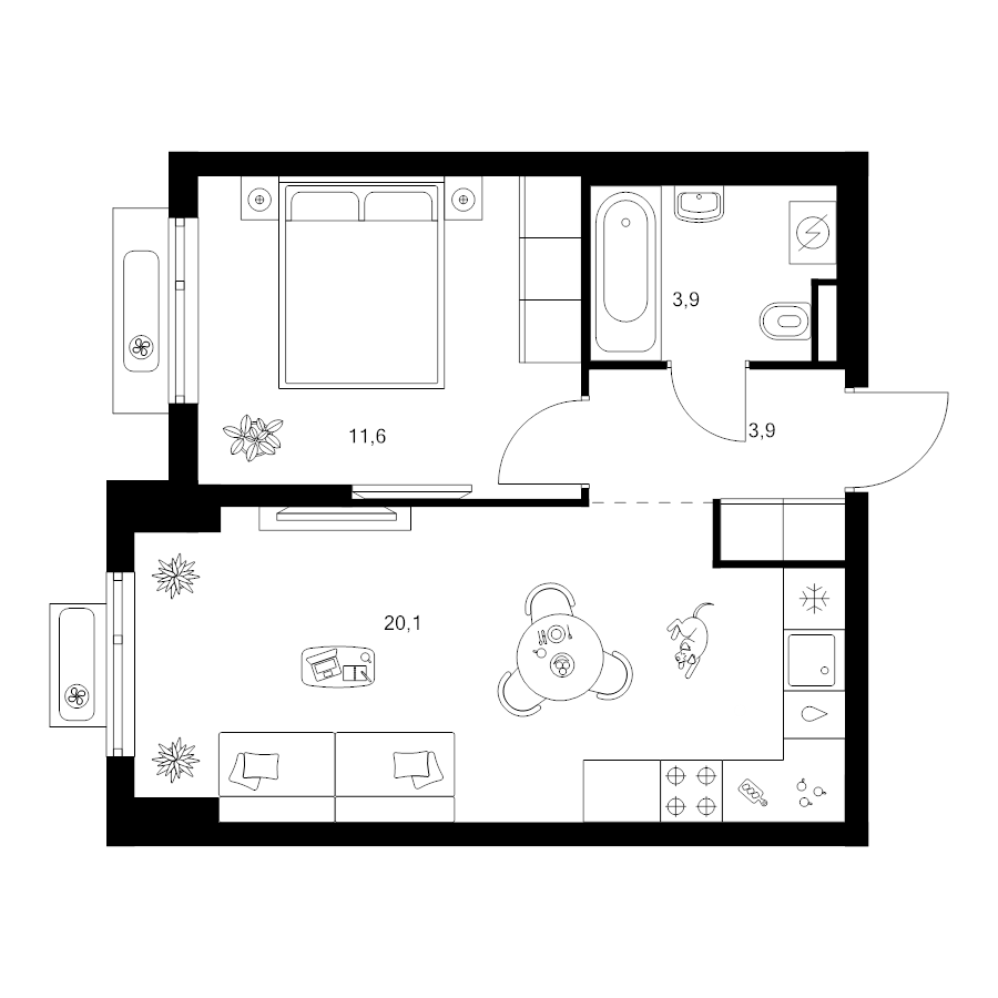 2 ккв (Евро) 39,5 м²