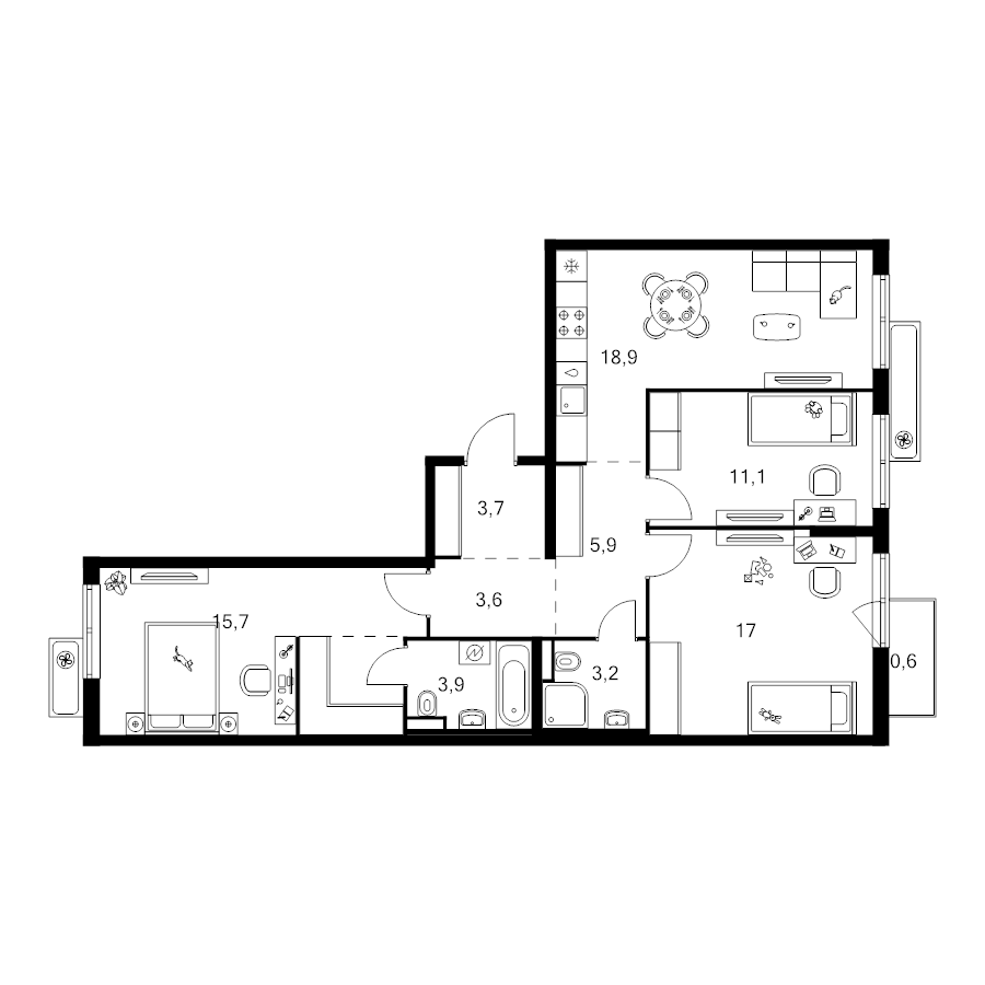 4 ккв (Евро) 87,4 м²